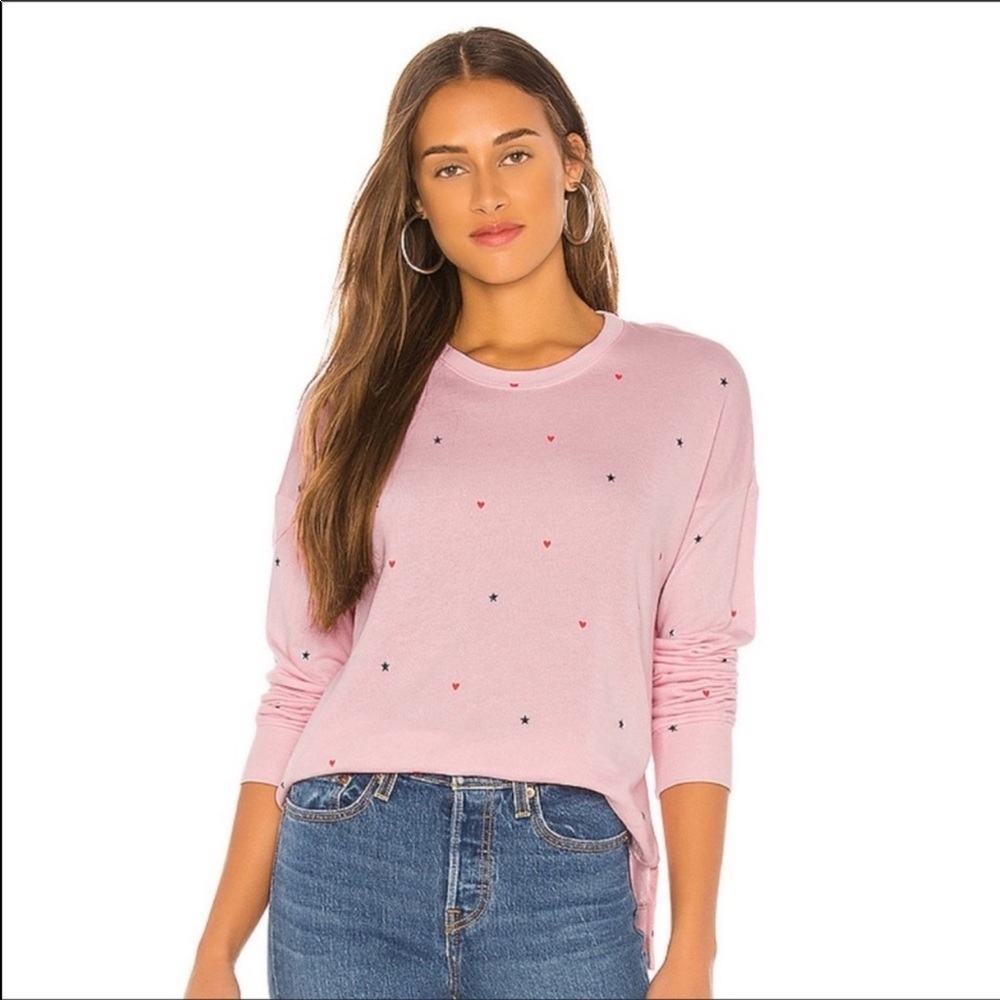 SUNDRY | Stars & Hearts Pink Crew Sweater
